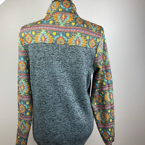 Simply Southern Aztec Pullover Sweatshirt SZ L Unique Warm Quarter Button Top - Picture 10 of 15
